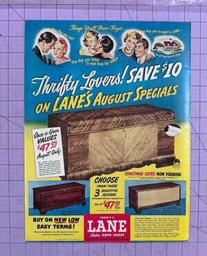 1949 Lane Cedar Hope Chest Vintage Ad Furniture Thrifty Lovers